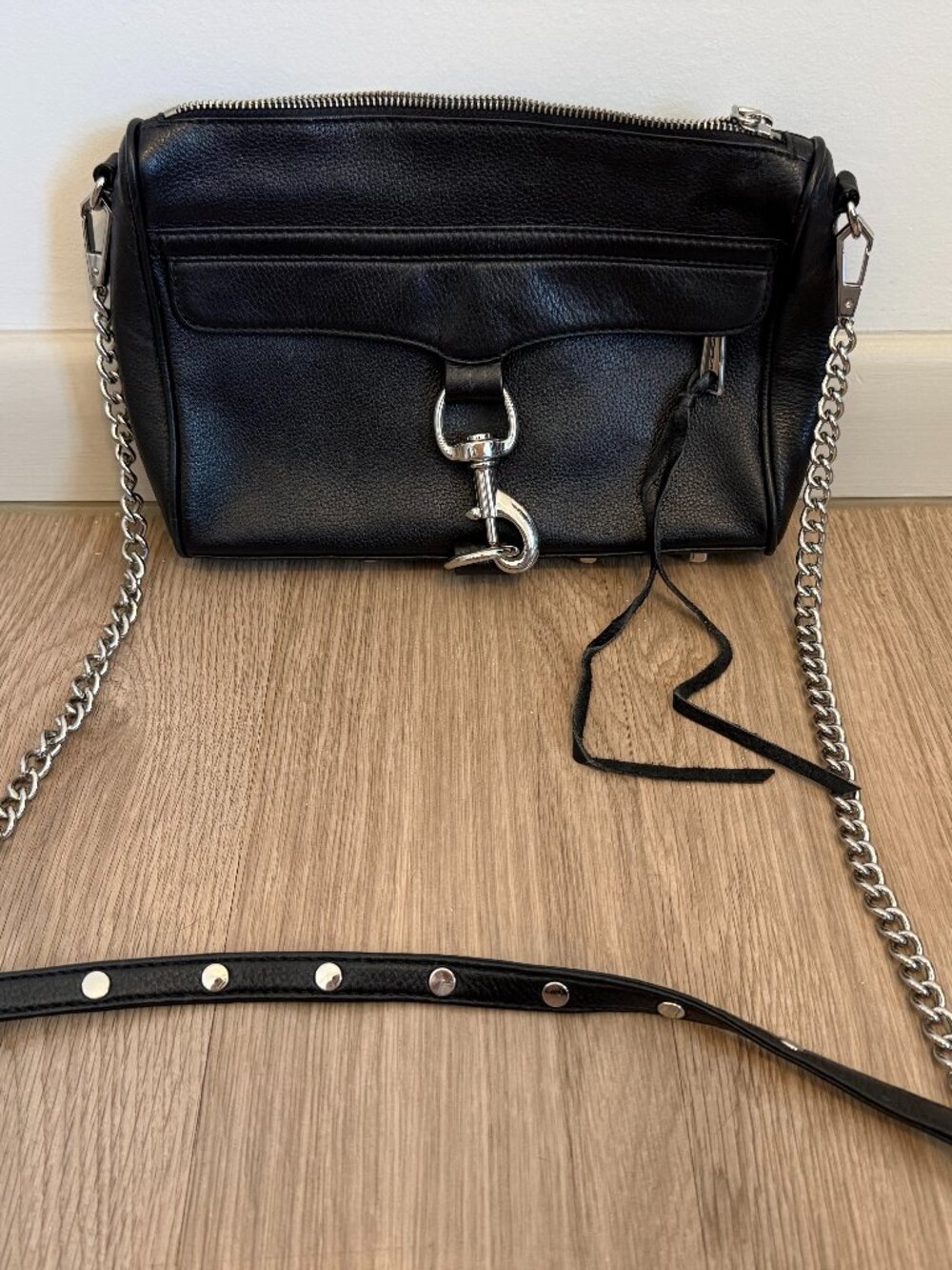 Rebecca Minkoff MAC Black Pebbled Leather Silver Hardware Crossbody Bag